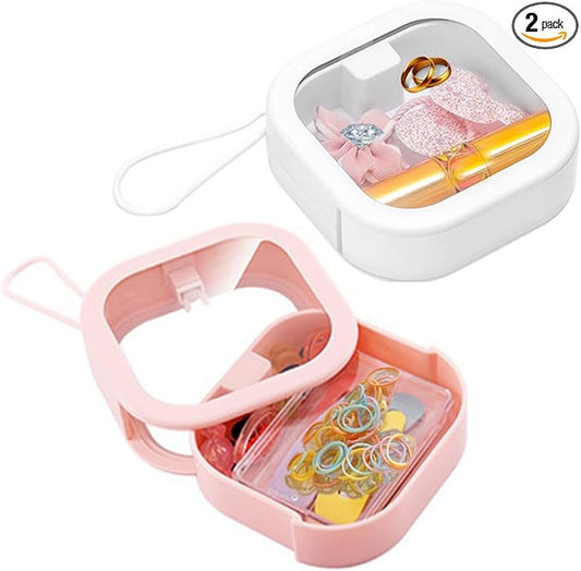 2pcs Hair Tie Organizer Boxes,Small Portable Holder Can Be Stackable Or Hung On The Wall,Best for Ties Storage or Small Items on Desktop, Pink&White