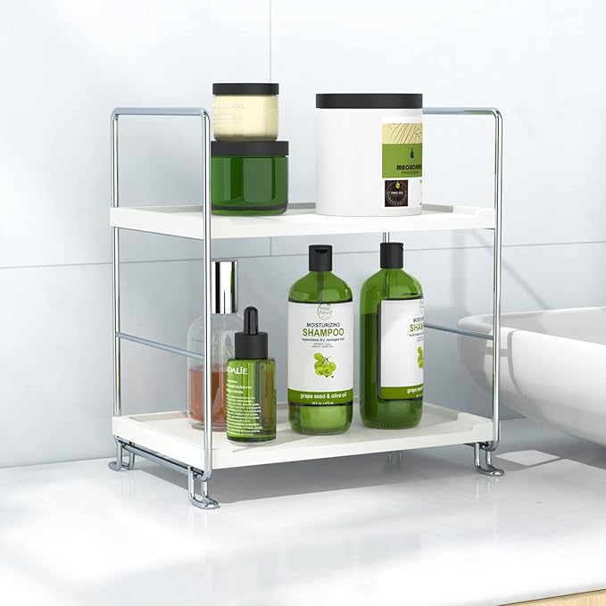 2-Tier Bathroom Countertop, Cosmetics Skincare Organizer Holder for Perfume, Bathroom Counter for Dresser and and Kitchen Vanity Organizer (Sliver)