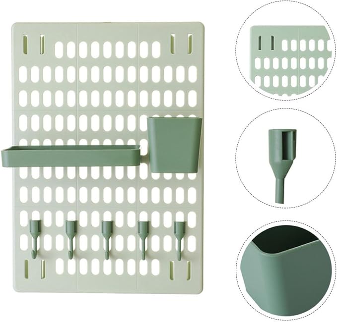Milisten Wall-Mounted Plastic Storage Rack with Hooks, Large Green Pegboard Organizer Set with Rectangular and Square Boxes for Kitchen and Bathroom Shelves, No-Drill Multifunctional Wall