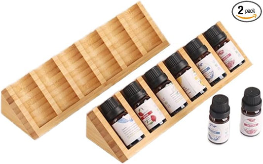 HAN SHENG 2 Pcs 6 Grids Wooden Essential Oil Storage Racks Organizer Bottles Display Stand Holder Drawer for Tabletop Perfume Rack