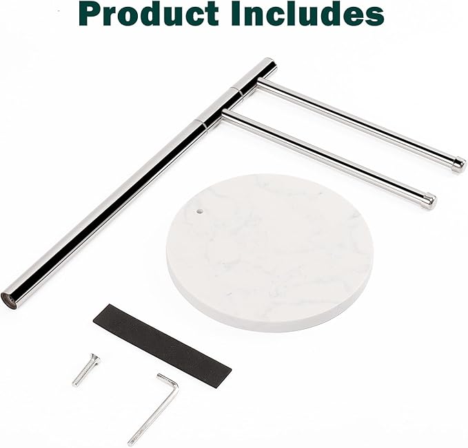 Hand Towel Holder, F-Shape Hand Towel Stand with Marble Base, Stainless Steel Swivel Hand Towel Rack Bar Standing for Bathroom Kitchen Countertop, 2 Arms (Chrome Finish)