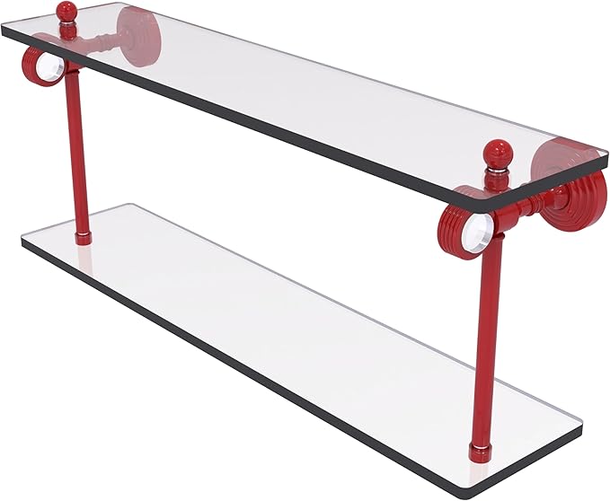 Allied Brass PG-2G-22-FER Pacific Grove Collection 22 Inch Two Tiered Glass Shelf with Grooved Accents, Fire Engine Red