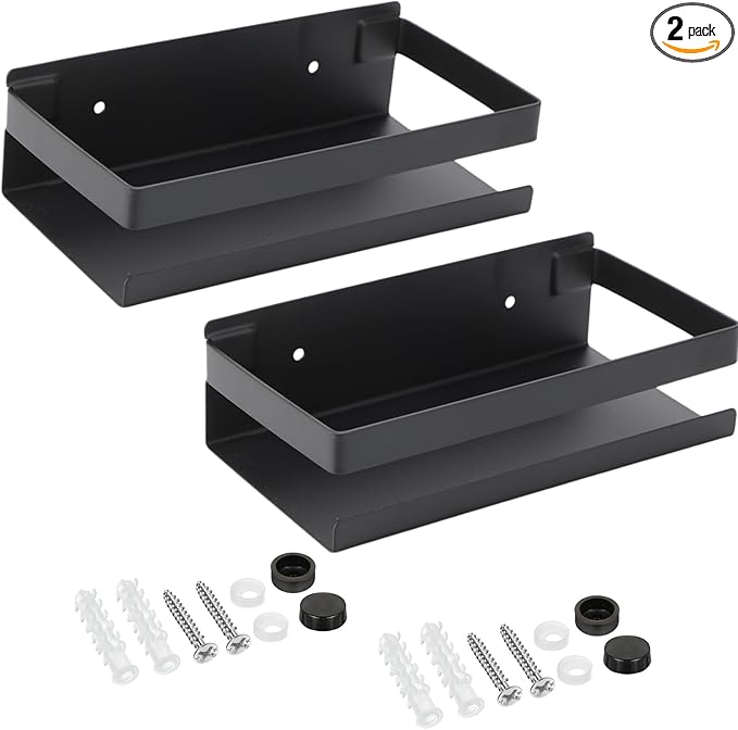 Lallisa 2 Pieces Stainless Steel Shelf Bathroom Shower Floating Shelves Wall Mounted Shower Caddy Basket Shelf Storage Organizer Shelves for Bathroom, Kitchen, Living Room(7.87 Inches/ 20 cm,Black)