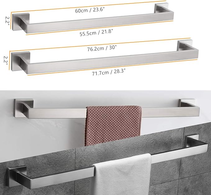 VELIMAX Premium Stainless Steel 6 Pieces Bathroom Hardware Set Wall Mounted Bathroom Accessories Kit Modern Towel Bar Set - 23.6 Inches and 30 Inches, Brushed