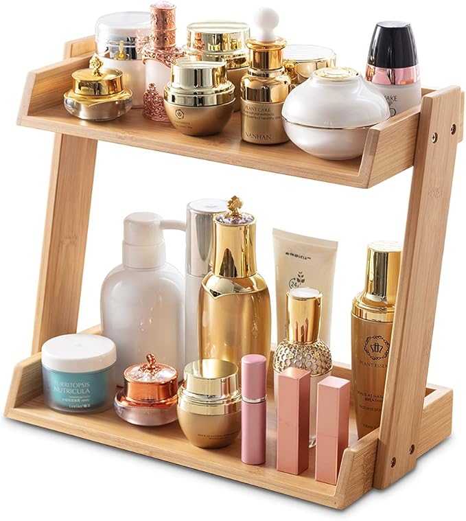 Organizer Vanity Dresser Bathroom Counter Organizer for Skincare Perfume Beauty Cosmetic, Bamboo