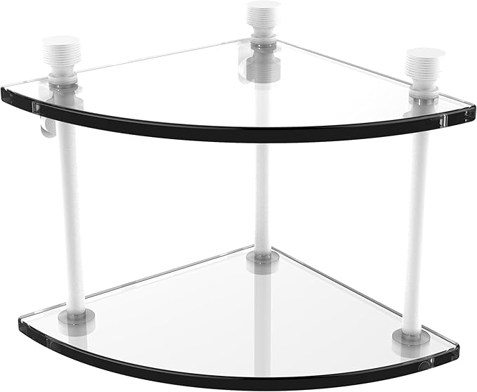 Allied Brass FT-3-WHM Foxtrot Collection Two Tier Corner Glass Shelf, Matte White