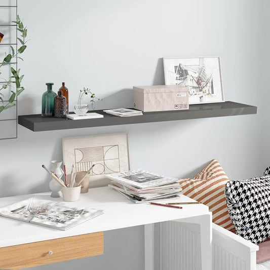 Floating Wall Shelf High Gloss Gray 47.2 Inch Modern Display Rack for Living Room Decor, Invisible Mounting System, Heavy Duty 22lb Capacity MDF Board for Books Awards Collectibles Home Organization