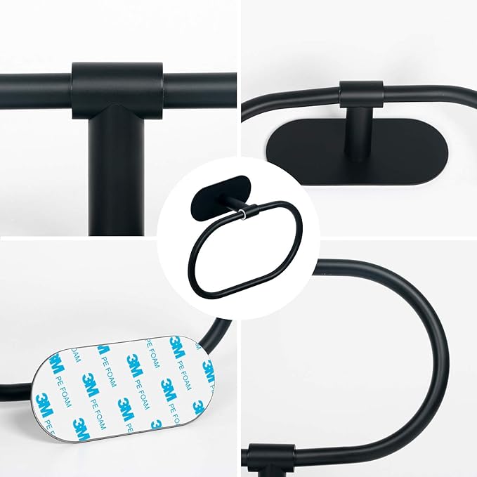HouseAid Self Adhesive Towel Ring for Bathroom, Stainless Steel Adhesive Hand Towel Holder, No Drilling Modern Hand Towel Hanger, Matte Black