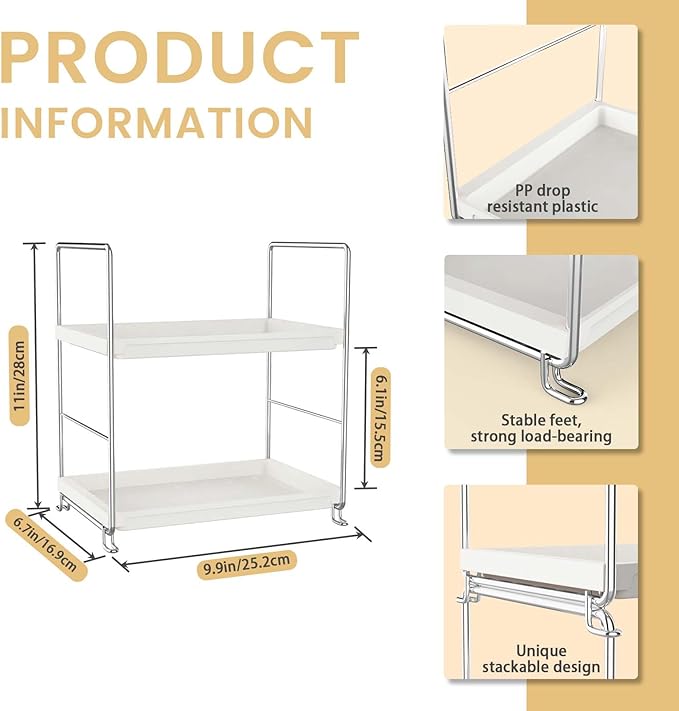 2-Tier Bathroom Countertop, Cosmetics Skincare Organizer Holder for Perfume, Bathroom Counter for Dresser and and Kitchen Vanity Organizer (Sliver)
