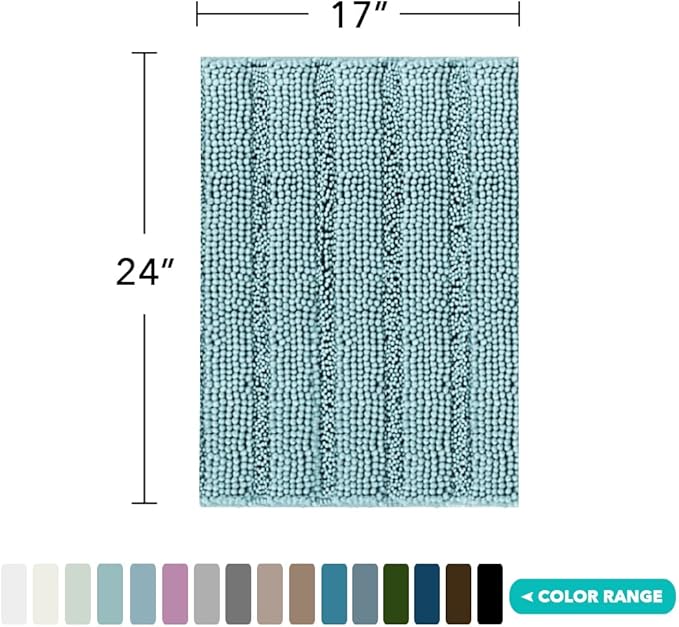 Turquoize Luxury Chenille Bath Rug for Bathroom Rugs Extra Absorbent Bath Mat Non Slip Microfiber Shower Rug for Bathroom Microfiber Shaggy Carpet Rug Size, 17"x 24", Aqua Haze