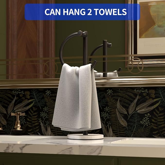 Stand Countertop Hand Towel Holder, Towel Rack Free Standing, Towel Bar Hanger for Bathroom Kitchen (Black)
