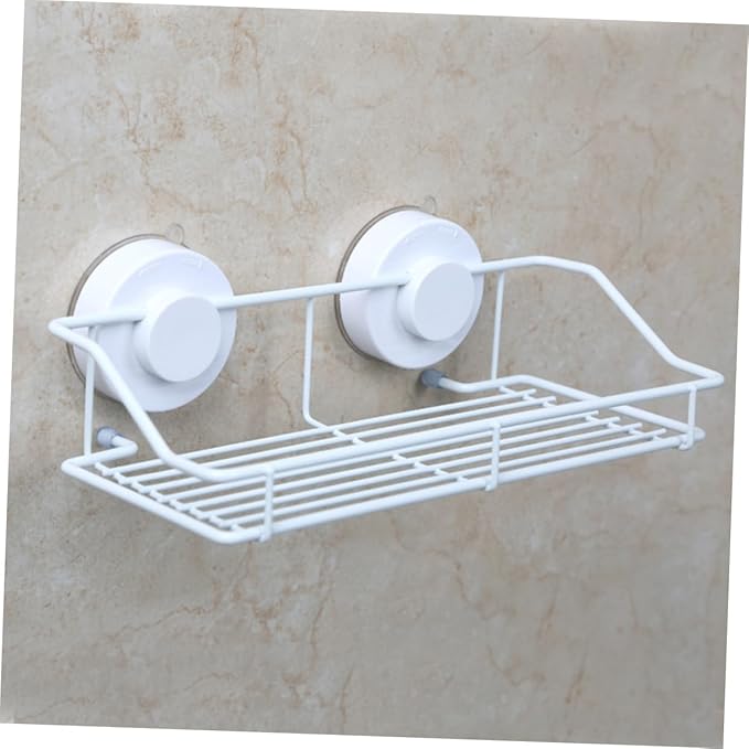 VALICLUD Wall Mounted Bathroom Shelf Suction Cup Bathroom Organizer White Hanging Storage Rack for Toiletries Kitchen Essentials and Items Easy to Clean and Space-Saving