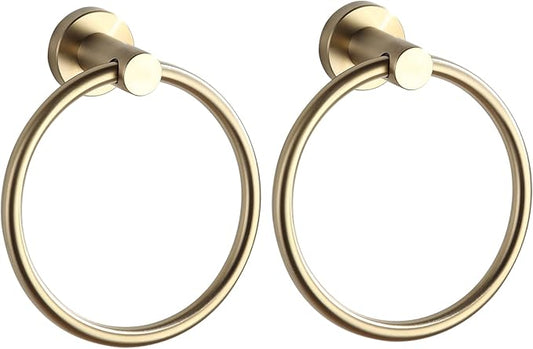 BGL 2-Pack Brushed Gold Towel Rings for Bathroom, 304 Stainless Steel Wall Mount Towel Holder Set, Rustproof Bath & Kitchen Accessories with Modern Matte Finish