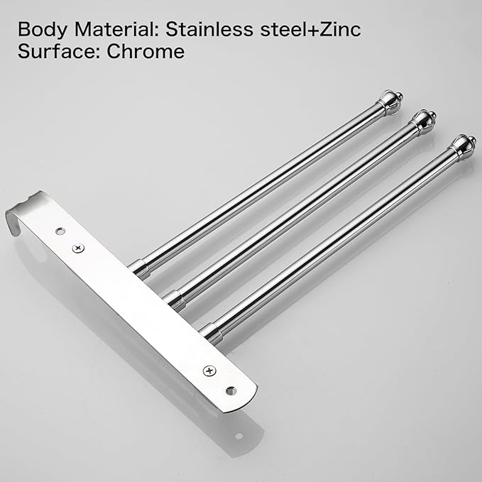 Chrome Plated Swivel Towel Rack Stainless Steel Adjustable Bathroom Towel Rack 12 * 1.5 * 10 inches for Bathroom, Bedroom, Balcony Removable Towel Bar (Electroplated, Triple Bar)