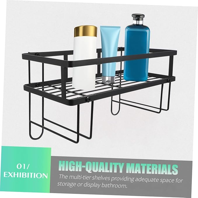 ULTECHNOVO Single-Layer Toilet Rack for Storage Over Shelf Bathroom Tiers Toilet Shelves Carbon Steel Black