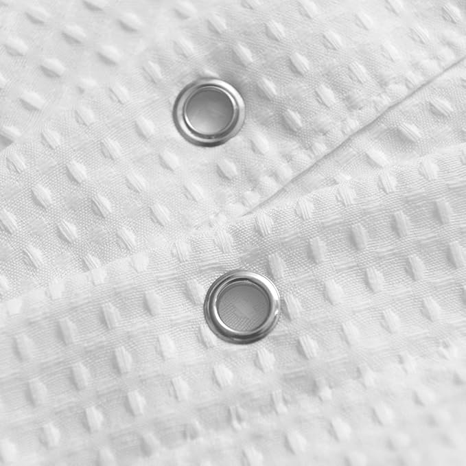 Extra Long Shower Curtain with 86 inch Height, Fabric, Waffle Weave, Hotel Luxury Spa, Water Repellent, Machine Washable, 230 GSM Heavyweight, White Pique Pattern Decorative Bathroom Curtain