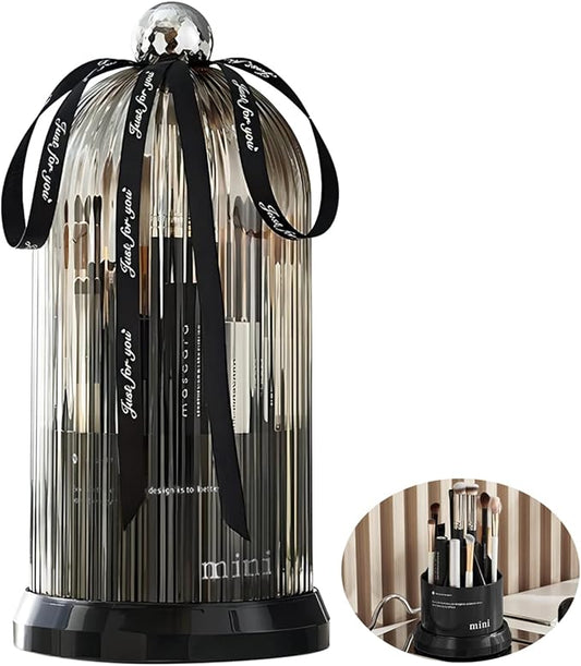 DASITON 360° Rotating Makeup Brush Holder,Covered Dustproof Makeup Brushes Organizer,7 Slot Makeup Brushes Cup,for Vanity Decor,Bathroom Countertops,Cosmetic Display cases（Black）