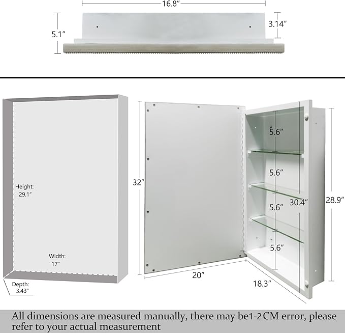 20x32 Inch Bathroom Medicine Cabinet, Silver Metro Beaded Wooden Frame, Retro Bevel Mirror, Recessed & Surface Mount, Space-Saving Storage Cabinet for Bathroom Organization