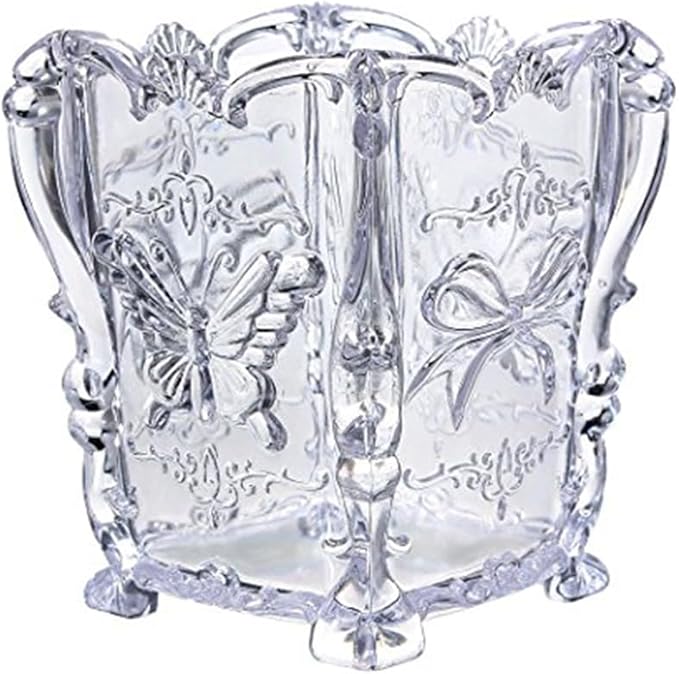 FRCOLOR Makeup Brush Pot Cosmetic Brush Pot Holder Acrylic Makeup Holder Carved Cosmetic Organizer for Storage