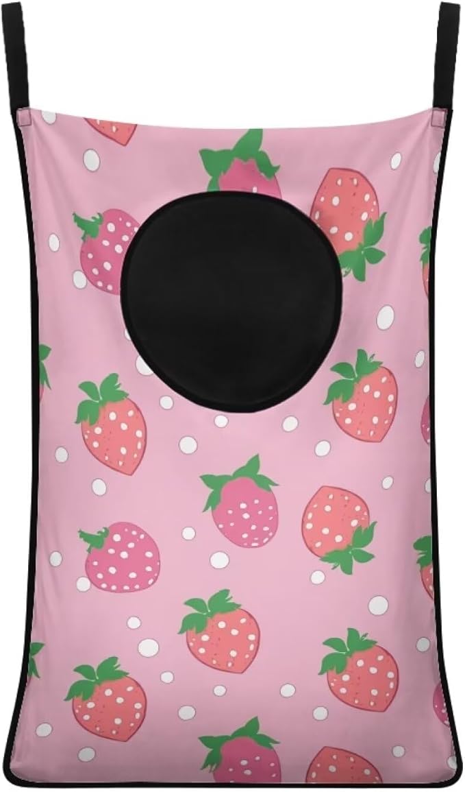 ZOUTAIRONG Cute Strawberry Hanging Laundry Hamper Laundry Baskets Dirty Hamper for Clothes Pink Nursery Organizers Washable Hampers Room Decor Bedroom Hamper Bag Pink Girls