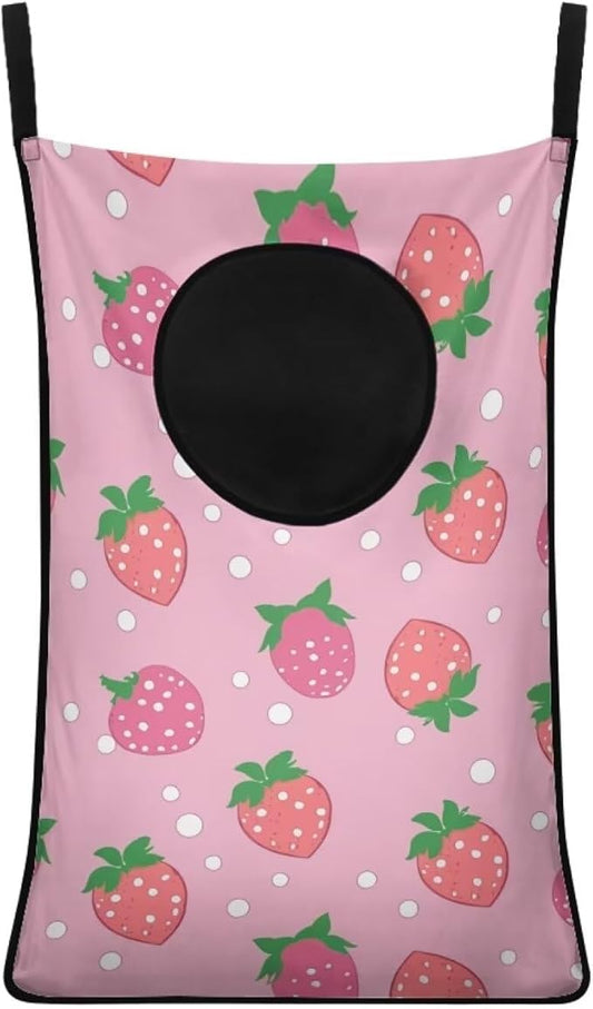 ZOUTAIRONG Cute Strawberry Hanging Laundry Hamper Laundry Baskets Dirty Hamper for Clothes Pink Nursery Organizers Washable Hampers Room Decor Bedroom Hamper Bag Pink Girls
