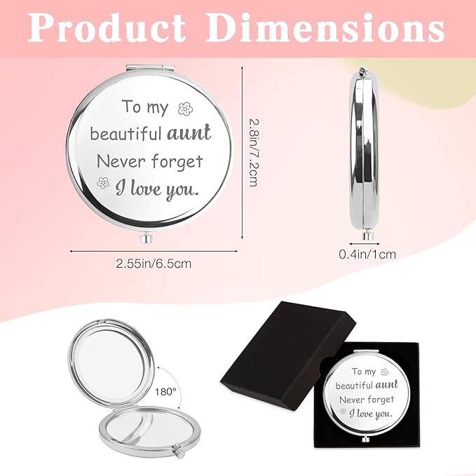 Valentines Day Gifts for Aunt Compact Mirror Aunts Gifts from Niece Nephew Best Auntie Gift Ideas Cool Favorite New Special Aunty Gift Birthday Wedding Mother Day Christmas Aunty Pocket Mirror