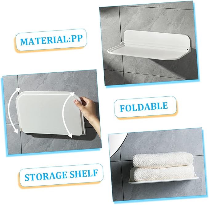 OUNONA Foldable Wall Shelf Bathroom Floating Storage Rack with Strong Load Capacity for Towels Toothbrushes and Sundries Space Saving Wall Mounted Organizer