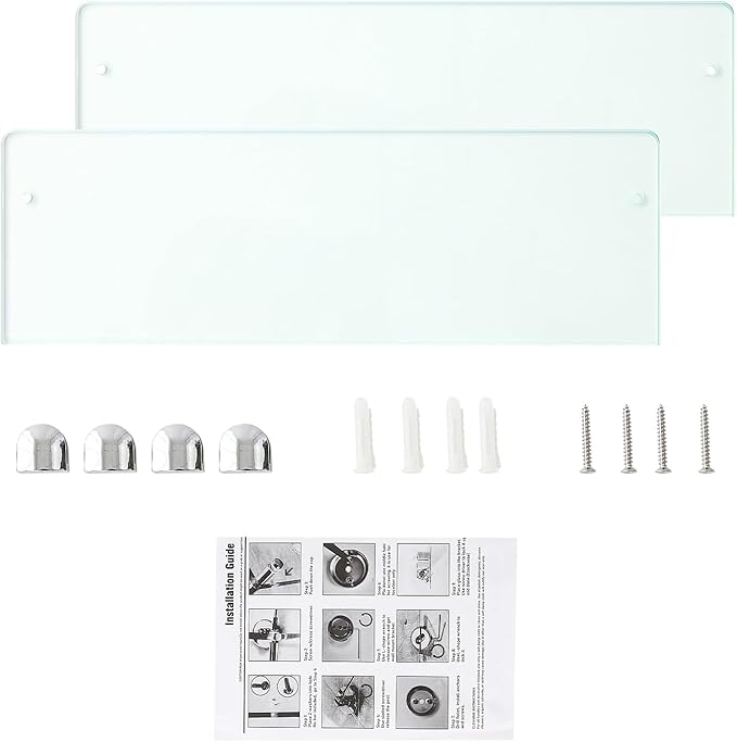 2-Pack Modern Glass Bathroom Shelves – 20” x 5” Wall-Mounted, Chrome-Plated Finish – Tempered Glass Storage Rack for Towels, Toiletries & Décor