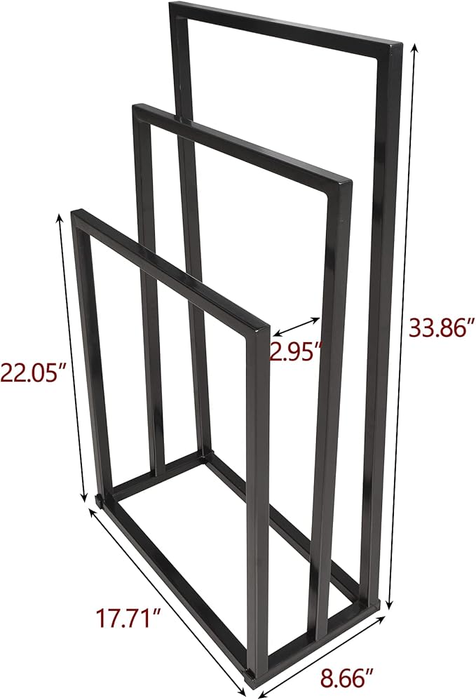 BOFENG 3 Tiers Black Metal Towel Rack Chrome Tall Industrial Modern Freestanding Towel Holder for Bathroom Accessories Organizer for Bath Storage & Hand Towels,Washcloths,Next to Tub or Shower