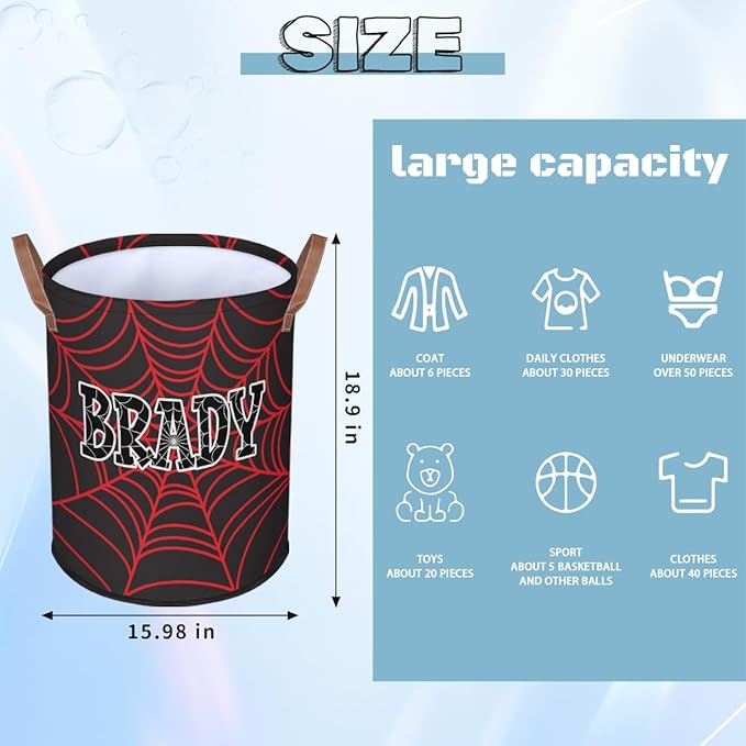 Spider Wed Personalized-Laundry-Hamper-Basket for Kids Custom Name Collapsible Storage Organizer Bin Dirty Clothes Toys Hamper for Boys Nursery in Laundry, Bedroom, Bathroom Wed-1