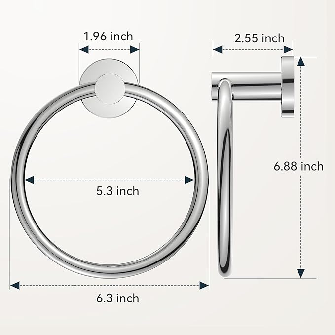 FORIOUS Towel Ring, SUS304 Stainless Steel Modern Hand Towel Holder Rack Hanger Round for Bathroom Wall Mounted, Ideal for Bath, Kitchen, RV, Chrome(2 Pack)