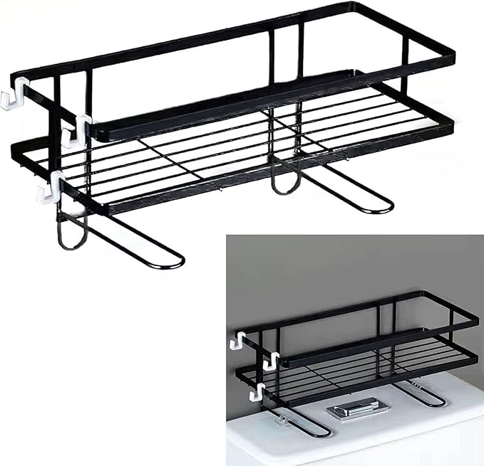 Pongnas Large Capacity Iron Toilet Shelf for Bathroom with Nail Installation, Practical Design (Single Layer Black)