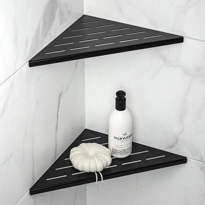 10'' Corner Shower Shelf 2PCS, 304 Stainless Steel Grout in Bathroom Shelves for Tiled Wall (10'', Black)