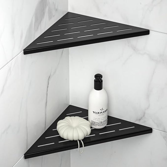 10'' Corner Shower Shelf 2PCS, 304 Stainless Steel Grout in Bathroom Shelves for Tiled Wall (10'', Black)