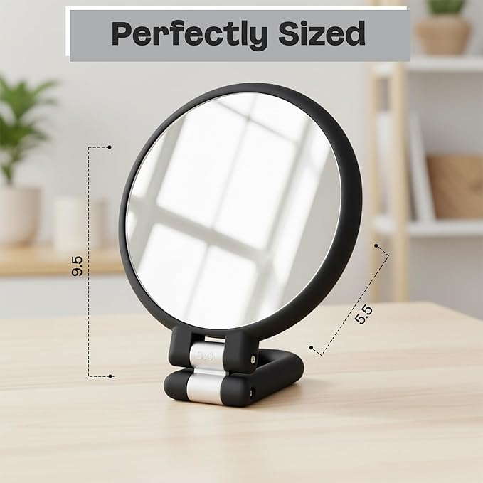 Danielle Creations 3-in-1 Folding Hand Held Compact Travel Makeup Mirror, 15x Magnification, Black