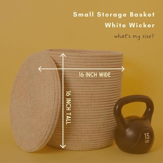 White Basket with Lid, Small Size, 16 Inch Tall, 16 Inch Wide