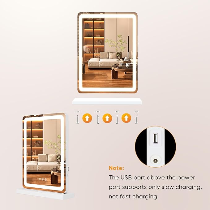 NEWBULIG 18"x13" LED Vanity Mirror with Lights, Lighted Smart Tabletop Makeup Mirrors for Desk, Touch Control Dimmable Brightness, 3 Color Lighting Modes
