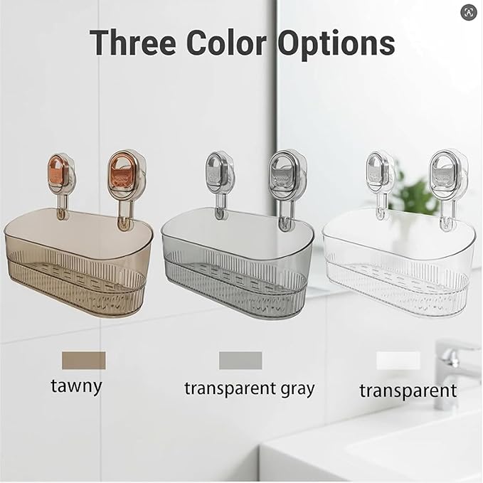 Non-Drilling Bathroom Suction Box, Corrugated Strong Sucker Storage Rack, Detachable Hanging Storage Basket, Bathroom Shelf Non-Drilling Storage Rack, Acrylic Hanging Wall Frame. (Transparent White)