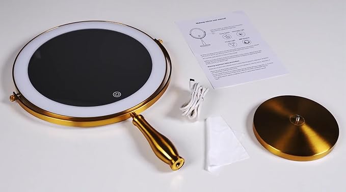 Professional 8" Large Lighted Makeup Mirror with Brighter Lights, 1X/10X True HD Magnifying Mirror with 3 Color Dimmable Lights, 92 Shadowless LEDs, 360°Swivel Seamless Vanity Mirror, Gold