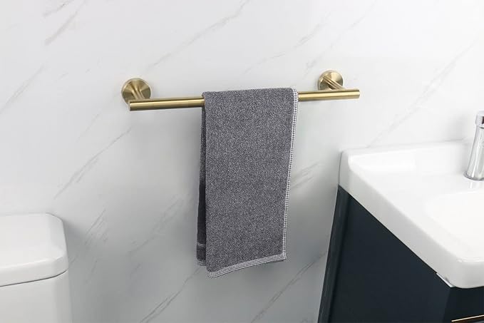 TocTen Bath Towel Bar - Thicken SUS304 Stainless Steel Bathroom Towel Holder, Towel Rod for Bathroom Heavy Duty Wall Mounted Towel Rack Hanger (16IN, Gold)