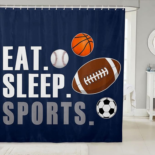 Feelyou Football Shower Curtain Kids Basketball Basketball Ball Games Bathroom Shower Curtain Set for Boys Girls Sports Theme Bath Curtain Breathable Bathroom Accessories Decor 72"x84"