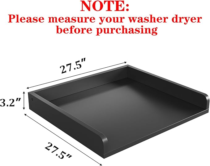 Washer Dryer Countertop, 27.5" D x 27.5" W x 3.2" H, Countertop for Washer and Dryer with Non-Slip Pads and Round Corner Edge Rails, Laundry Room Organization(Black)