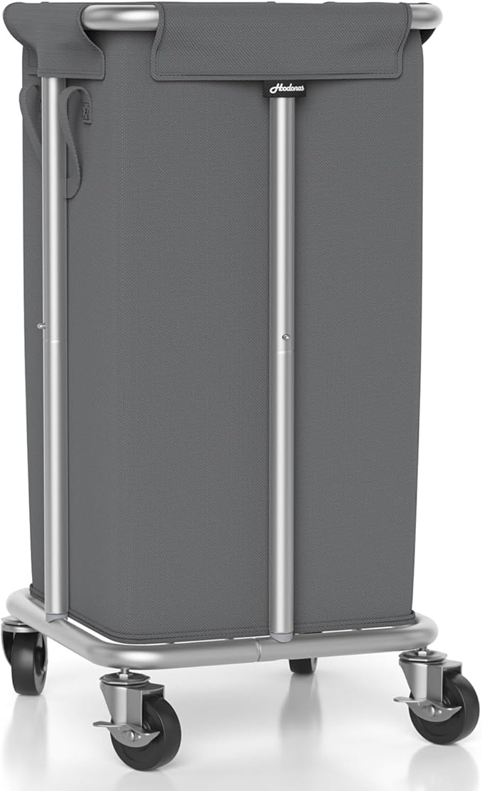 Hodonas 115L Laundry Basket with Wheels, 30 Gal. Rolling Laundry Hamper, Removable and Machine Washable Liner, Steel Frame, Tall Laundry Cart for Laundry Room, Bedroom, Bathroom, Dorm Storage -Gray