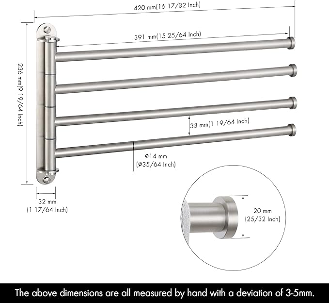 KES Bathroom Towel Rack 15.5-Inch, Swivel Towel Bar 4-Arm, Swing Out Towel Bar Wall Mounted, SUS304 Stainless Steel Brushed Finish, A2103S4L40-2
