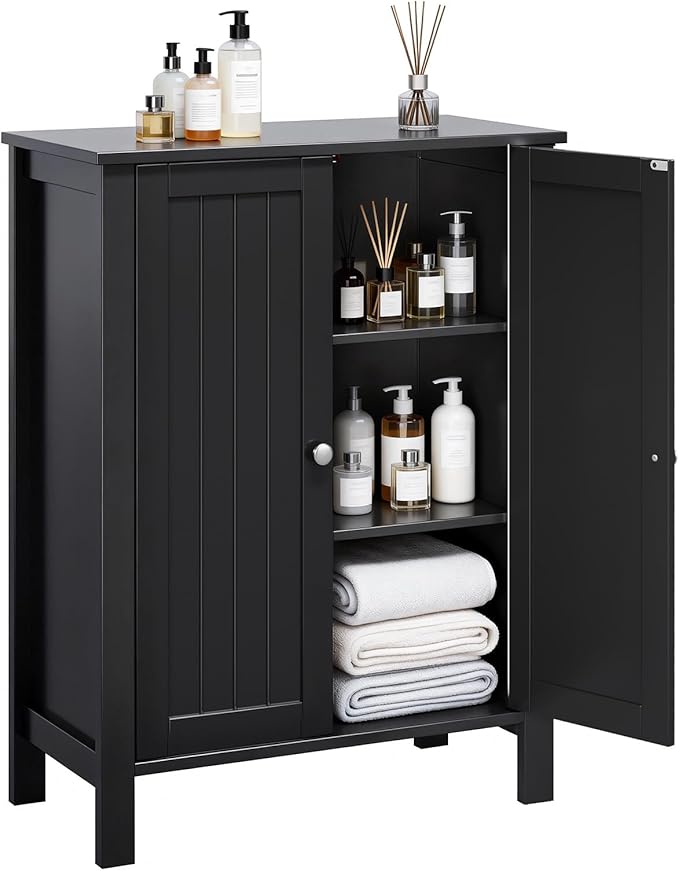 Bonnlo Free Standing Bathroom Cabinet, Modern Black Storage Cabinet with Doors, Small Wooden Floor Cabinet Sideboard for Hallway, Bedroom, Kitchen Organization, 31.5 Inch High