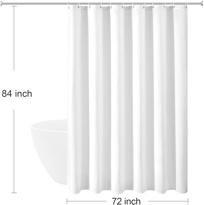 Gibelle Extra Long Shower Curtain 72 x 84, 230GSM Tall Waffle Weave Textured Fabric Shower Curtain for Bathroom, Water Repellent, Machine Washable, White
