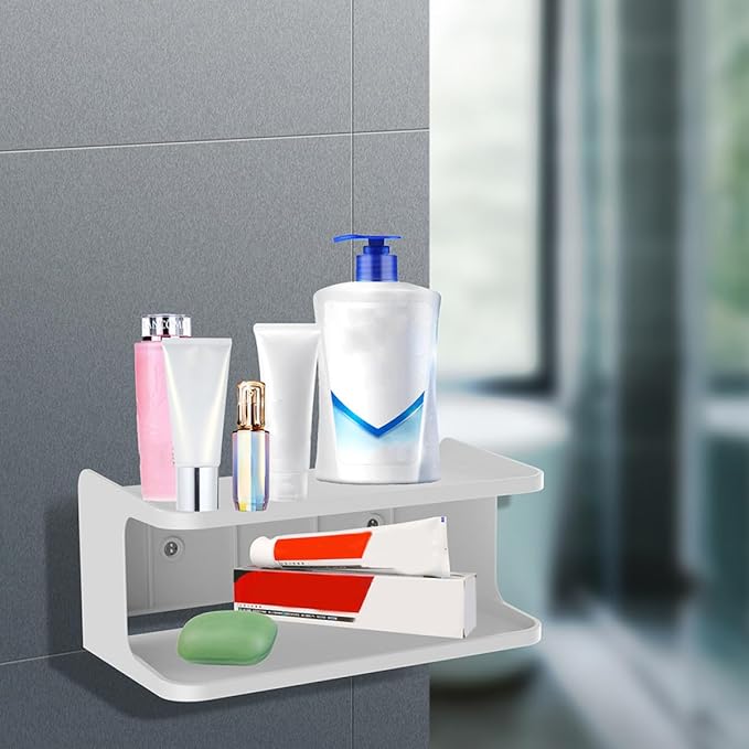 MAGICLULU Wall Mounted Bathroom Shelf Organizer Rack, Double-Layer Floating Corner Shelf White, Space-Saving Storage for Bathroom and Bedroom Bedside Use