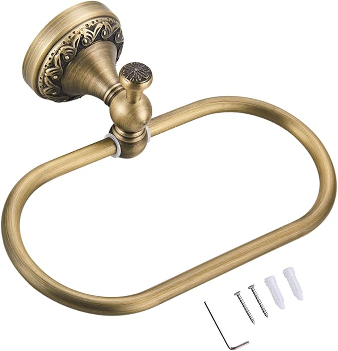 Aothpher Brass Towel Ring Oval Contemporary Bathroom Hand Towel Holder Wall Mounted,Antique Brass Finish