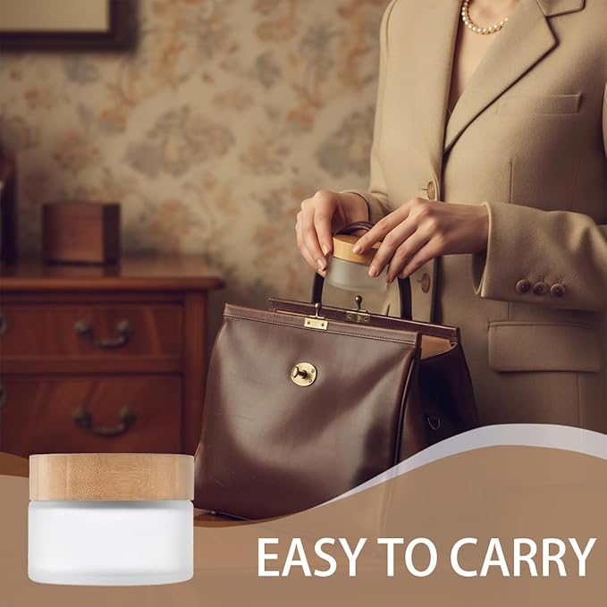 1 Pcs 100G 100ML Empty Translucent Frosted Glass Round Cream Jar Cosmetic Storage Container Toiletries Bottle with Natural Bamboo Lid Inner Liner and for Body Cream Lotion Conditioner etc