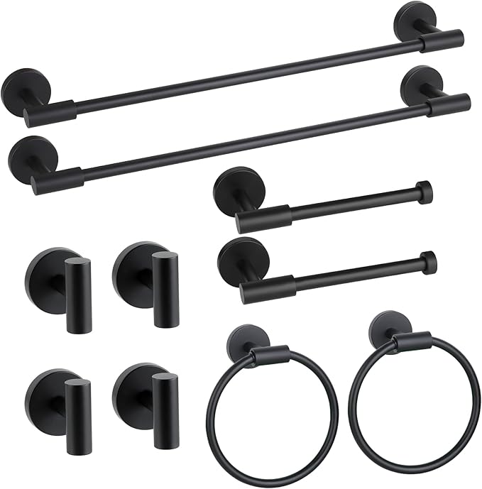 Bathroom Hardware Accessories Set 10 PCS, Matte Black Bathroom Towel Bar Racks Set, SUS304 Stainless Steel Bathroom Fixture Set, 19in Towel Bar Bathroom, Toilet Paper Holder, Towel Hooks, Towel Ring